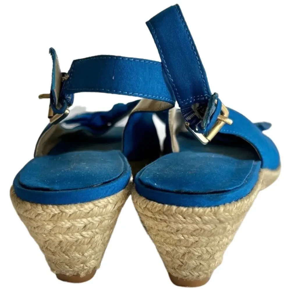 Bandolino Royal Blue Bow Peep Toe Slingback Heel Espadrilles Sandals 8.5 *GOOD* - Picture 6 of 7